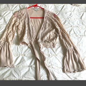 Light Tan Boho Shirt Tie Front Lace